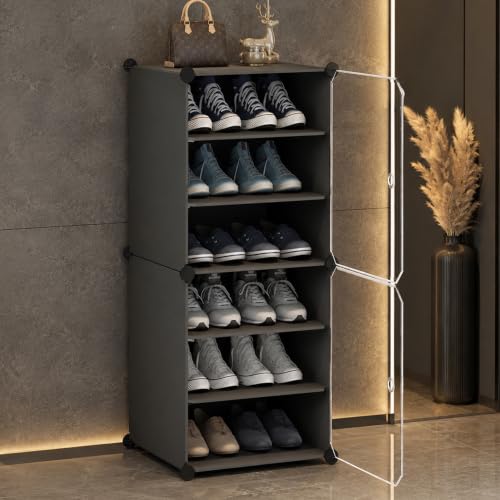 Image of AYSIS Premium Foldable Plastic Shoe Rack for Home, ๐ ๐๐จ๐จ๐ซ ๐ ๐๐ก๐๐ฅ๐ Shoe Cabinet, Dustproof & Waterproof Organizer, Portable Space Saving Storage for Entryway, Bedroom & Living Room, Grey
