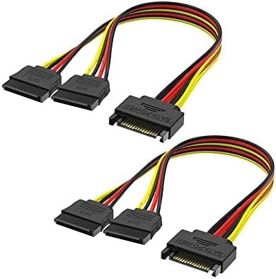 YFFSFDC SATA分配ケーブル SATA電源ケーブル 2分岐 二股電源ケーブル ストレート SATA分配ケーブル SATA電源(15ピン)×2分岐ケーブル 15ピンオスｰ15ピン2メス 20cm 2本セット