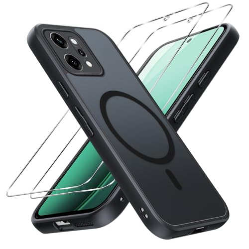 Pnakqil Magnetica Cover per OPPO Reno 14 5G Custodia e 2 Pellicole in Vetro Temperato, Compatibile con MagSafe, Traslucida Opaca Posteriore Sottile Antiurto Silicone Case per OPPO Reno 14, Nero