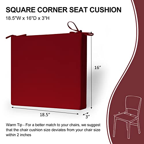 Wellsin Outdoor Chair Cushions For Patio Furniture - Patio Chair Cushions Set Of 4 - Waterproof Square Corner Outdoor Seat Cushions 18.5"X16"X3", Burgundy #TOP2