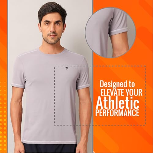 Image of TECHNOSPORT Men's Slim Fit Polyester Activewear Sports T-Shirt with Moisture-Wicking Comfort for Workout, Running & Gym