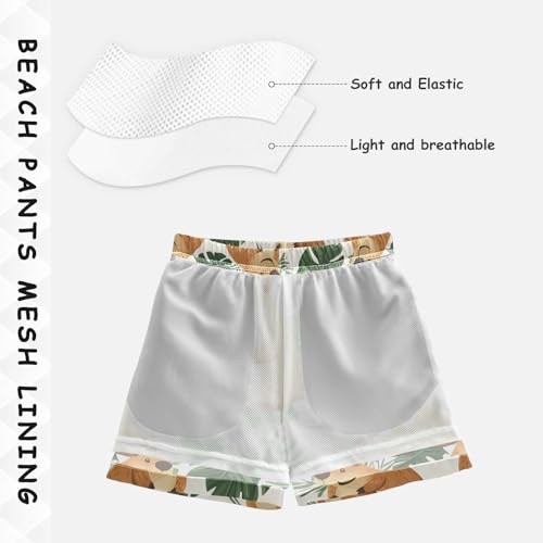 Pigsaly Boys Swim Trunks Capybara Summer Palm Leaf Boys Board Shorts Swimsuit Swimwear Summer Bathing Suit 3T4