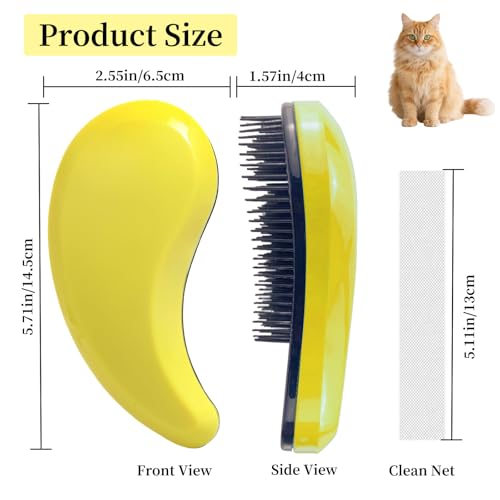 Image of Cat Brush for Shedding - Perfect Grooming Tool for Long-Haired Cats | Deshedding & Hair Remover for Indoor Pets (Yellow)