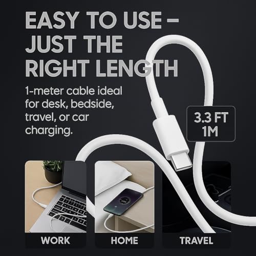 Image of 60 W Type C to C Super Fast Data Cable Compatible with Samsung Galaxy -Fold /Flip /7 /6 /5 /S26 /S26+ /S25 /Ultra /Edge /Tab /FE /S10+ / S9+ / S10 / S11 / A11+ / A11 / A9+ /A9-5G 60 watt Type C Cord, White