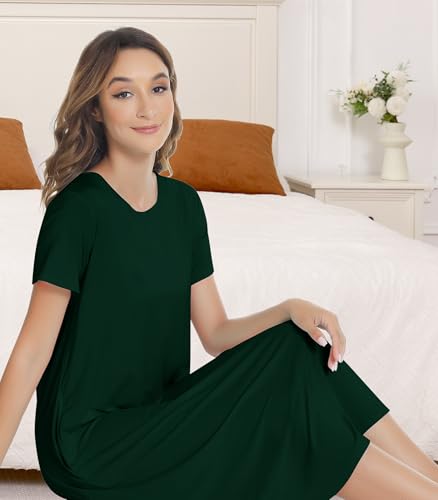 Image of NACHILA Nightgowns for Women-Viscose Made from Bamboo, Short Sleeve Nightshirts Cool Sleep Dress Long Sleep Shirt