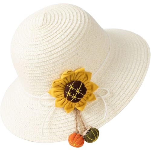 Straw Sun Hat with Sunflower for Girls Outdoor Summer Beach Play
