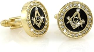 Blingforfun Classic Black Enamel Mason Masonic Gold Tone Cufflinks Gift Boxed