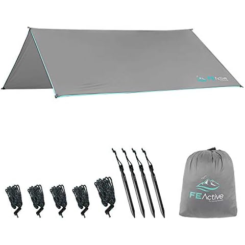 FE Active Rain Fly Canopy Tent - X Large Tarp 12' x 9' with 380T Ripstop 5000mm Waterproof Coating for Rain & Wind Protection Tarp Cover for Camping Hammock & Tent Areas | Designed in California, USA Cover