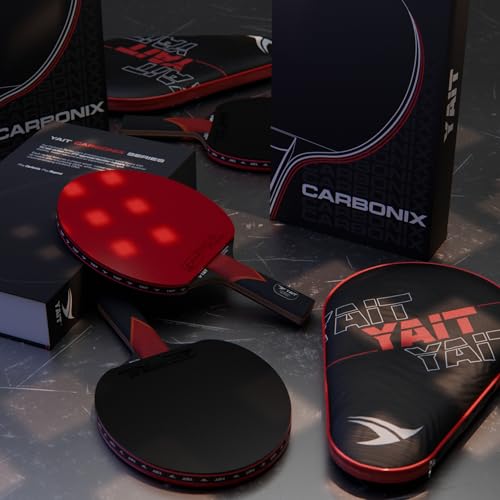 Image of Carbonix Ultra Professional Table Tennis Racquet | ITTF Approved Gambler X3D Rubber | 7 Layer Blade | Red Chroma Carbon| Hyper Pore Sponge | Ayous, Kiri & Koto Wood| Ultra Speed & Spin TT Racquet