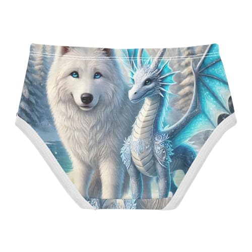 Cotton Toddler Girls Underwear Cute Wolf Dragon White Winter Panties Little Girl Stylish Undies Kids Briefs 2t2
