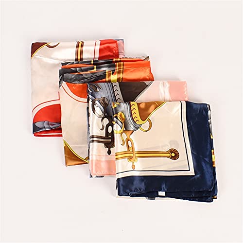4 Pieces 35" Square Silk Head Scarf for Women Wrap Satin Print Bandanas Ponytail Hair Neck Scarfs4