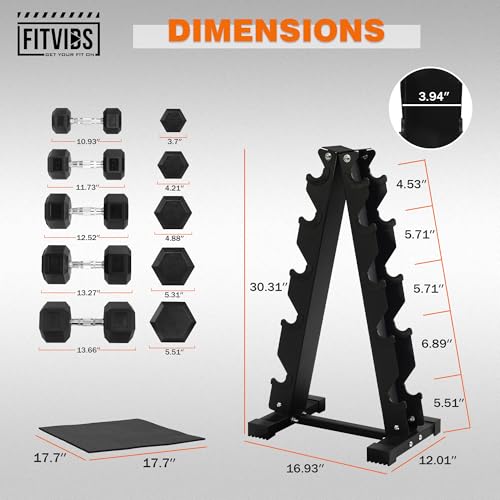 Image of Fitvids Rubber Coated Hex Dumbbell Set with Storage Rack, 100 /150 /200 /550 LB Hand Weight Set with Anti-Slip Grip for Home Gym