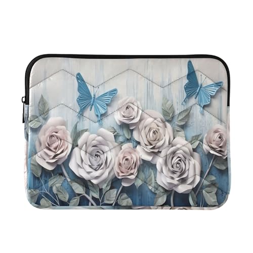 Funda para portátil 13-14 pulg. con diseño de rosas blancas miniatura 1