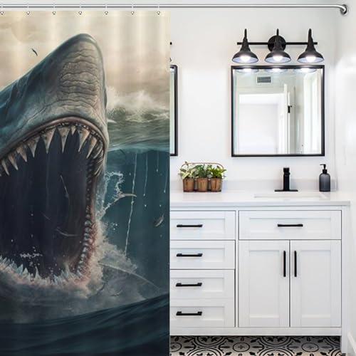 Rideau de douche requin en tissu polyester imperméable 183x183 cm - 5