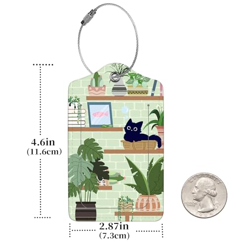 2 Pcs Luggage Tags for Suitcase, Cute Unique PU Leather Travel Bag Tag with Privacy Cover ID Label Address Card and Durable Metal Ring Suitable for Men Women Children Backpack,Cat On The Shelf2