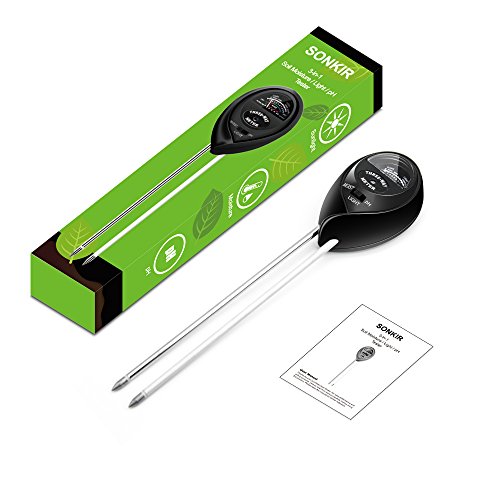 Sonkir Soil pH Tester, MS03 3-in-1 Soil Moisture/Light/pH Tester Gardening Tool Kits for Plant Care, Great for Garden, Lawn, Farm, Indoor & Outdoor Use (Black)