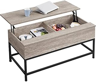 Yaheetech Lift-top Coffee Table with Hidden Storage Compartments and Metal Legs for Living Room, Wood Side Tea Table Floating Retractable Sofa Desk for Home Office, Easy Assembly Gray