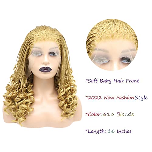 AFBeauty Blonde 613 Braid Wig Blonde Box Braided with Curly Tips Fully Handmade Synthetic Curly Ends Lace Braiding Hair Heat Resistant Fiber Box Braided Makeup Wigs for Women - Image 2