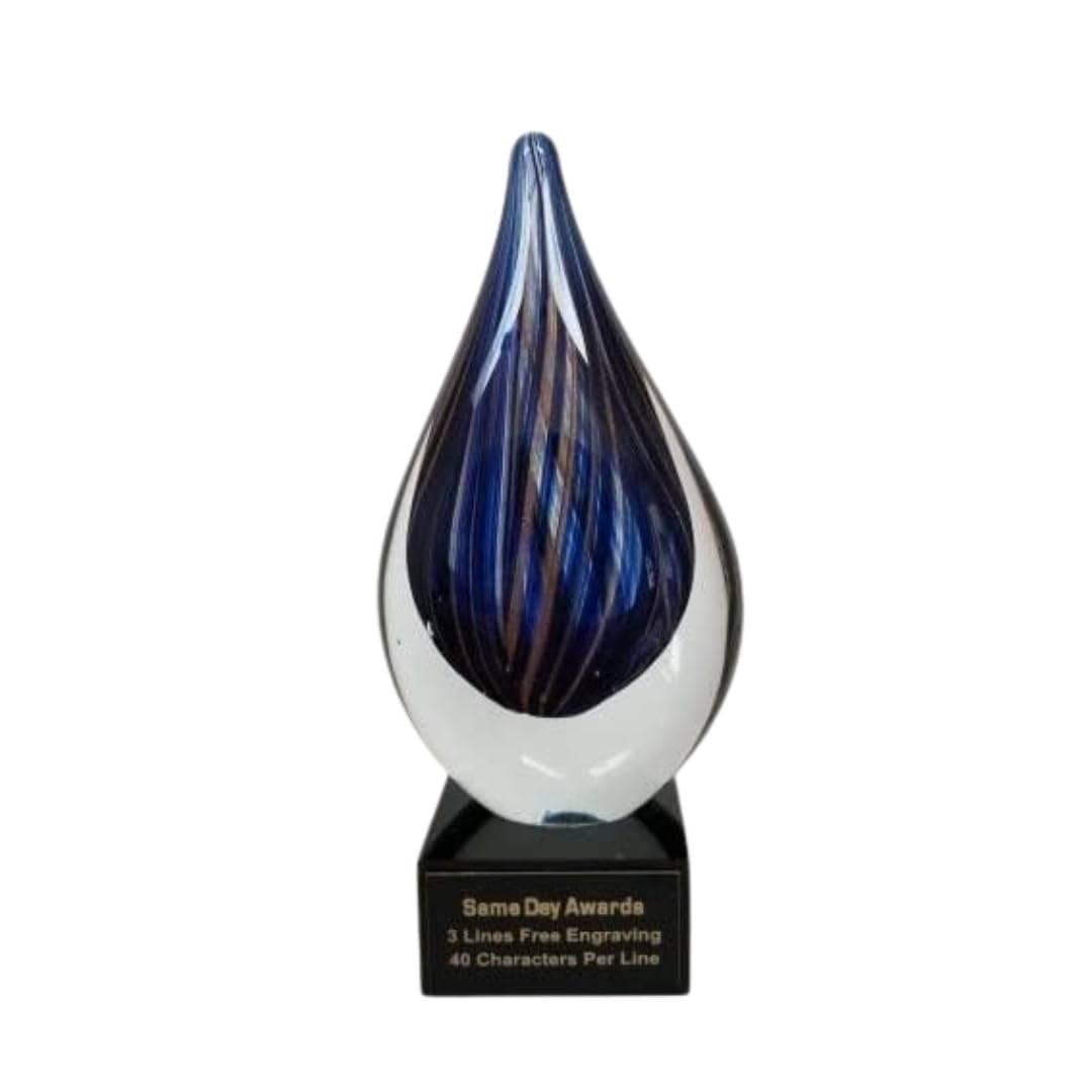 Same Day Awards Raindrop/Teardrop Art Glass Trophy Award (7 Inches to 10 Inches) - Engraving Included (Purple Drop 7 Inches)