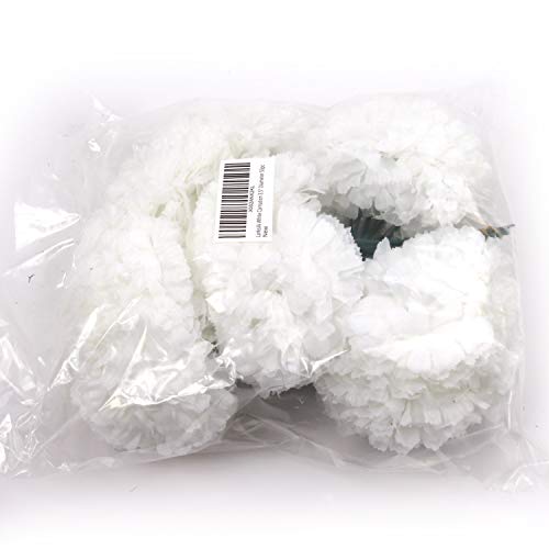 Larksilk 50 Count White Carnation Picks, 3.5" Carnation Heads, Detachable Flexible 5" Stems, Great For Wedding Work, Baby Showers & Bridesmaid Bouquets, Silk Artificial Flowers #TOP1