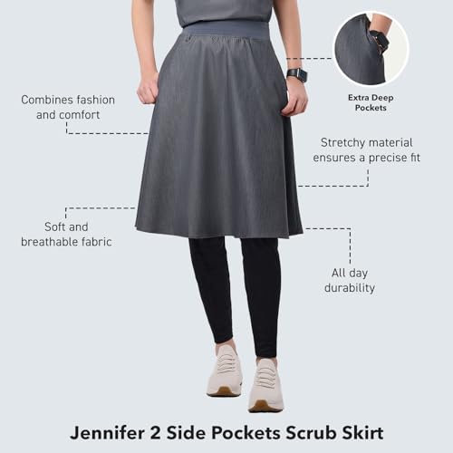 Jennifer 2-Pocket Flared Scrub Skirts for Women - Soft Fabric Skirt Scrubs, Elastic Waistband, Classic Fit3