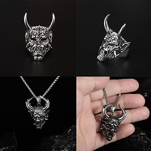 4 PCS Japanese Prajna Mask Necklace - Men's Ghost Samurai Pendant Accessories3
