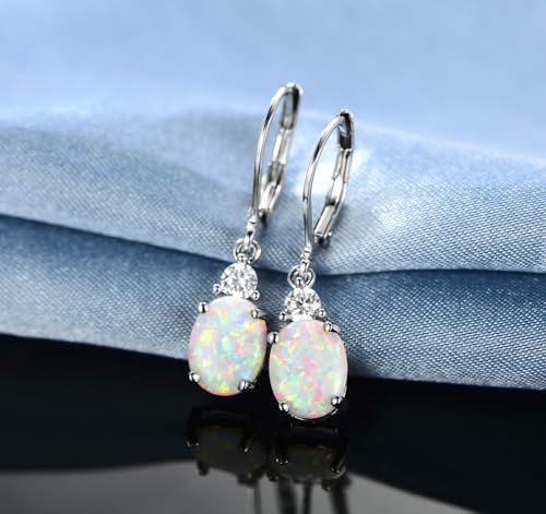 GEMSME White Gold Plated Teardrop Opal Dangle Earrings For Women4