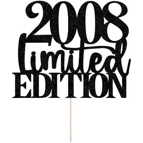 Limited EDITION 2008 cake topper 17th birthday happy birthday cake topper men and women cheer 17 years old handmade black glitter cake decoration (2008) Cover