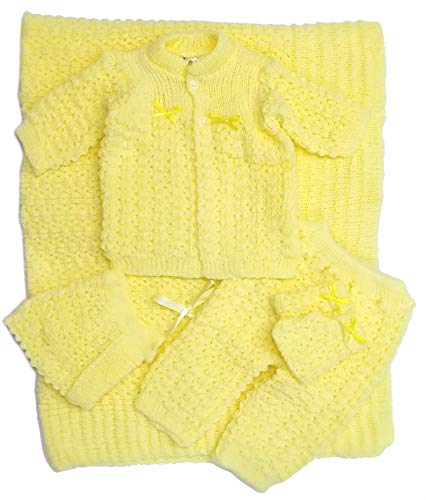 Image of Abelito Newborn Baby Crochet Blanket 5 Piece Set Hat, Booties, Sweater, Pants