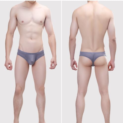 Men's Smooth Ice Silk Solid Color U Convex Pouch Boxer Shorts Underwear Half Back Panties3
