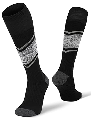 Fitrell 2 Pack Men's Ski Socks Full Cushioned Winter Wool Thermal Knee High Warm Socks For Skiing Snowboarding, Black, Large, Shoe Size 9-12 #TOP7