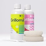 FETTWEG (Konzentrat) & GRILLOMAT | 2 x 500 ml + Schwamm + Pinsel im Set | nachhaltiger Fettlöser & Backofen- und Grillreiniger-Gel | Intensiv-Reiniger für Herd, Spüle, Backofen, Grill & Pfannen