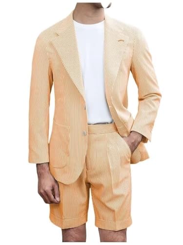 Seersucker Suits Shorts Men 2 Piece Seersucker Suits for Men Big and Tall Regualr Fit for Prom Lightweight
