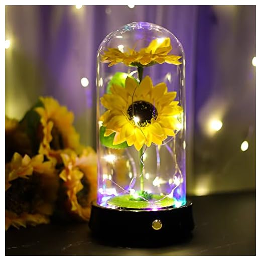 QUELIEN Sun Flowers Gifts for Women,Preserved Sunflower Bouquet in Glass Dome,Girasoles para Regalo,Forever Sunflower Home Decor,Mom Birthday Gift