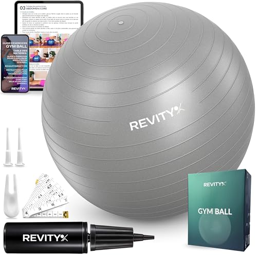 Revity Ballon de Grossesse et de Gym 65 cm Gris - Swiss Ball et Siège de Bureau Ergonomique -...