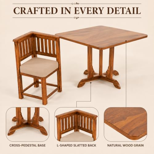 Image of Sheesham Wood 4 Seater Dining Table with 4 Cushioned Chairs for Living Room Home Office Dining Room Wooden Dininig Set (Natural Finish)