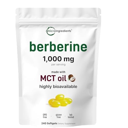 Micro Ingredients Berberine 1000mg with MCT Oil, 240 Softgels | Highly Bioavailable Formula with Berberine HCI from Berberis Aristata | Non-GMO, Gluten Free, No Soy