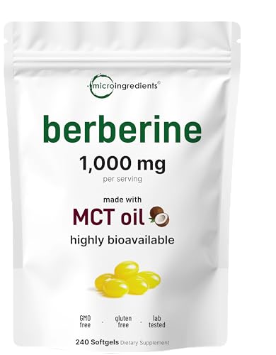 Micro Ingredients Berberine 1000mg with MCT Oil 240 Softgels | Berberine HCl Supplement | Sourced from Berberis Aristata | Non-GMO Gluten Free No Soy