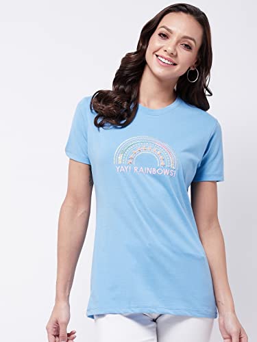 Image of Modeve Women Printed Cotton Blend Half Sleeve Round Neck T-Shirt for Summer