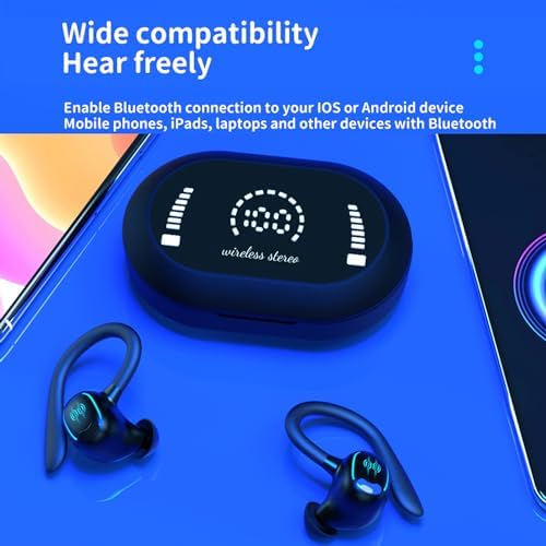 Écouteurs sans fil Bluetooth 5.3 avec boîtier d'affichage LED tactile