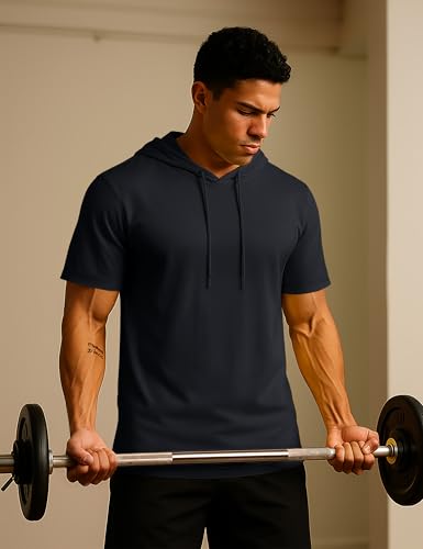 TACVASEN Short Sleeve Hoodies for Men Cotton Hoodies Summer Sweatshirt Lightweight Breathable Workout Shirts Pullover3