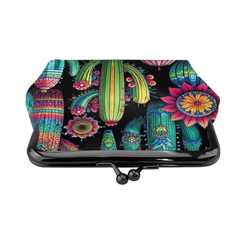 Pu Leather Buckle Coin Purse Colorful-Cactus-Pattern Girls Kiss-Lock Change Purse Wallets2