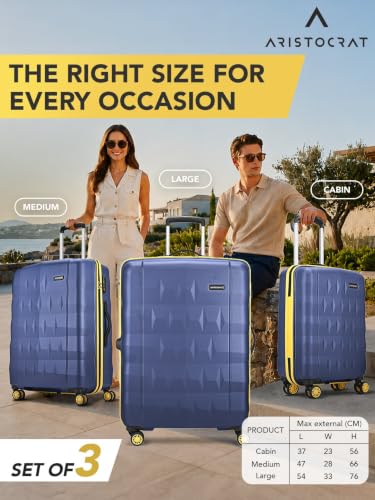 Image of Aristocrat Comet Set of 3 (Cabin+Medium+Large) Hard Case Trolley Bags, Blue