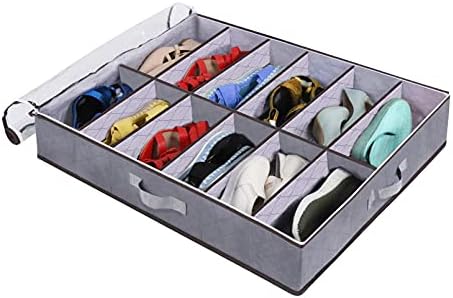 2 Pack Under Bed Shoe Storage Organiser Box with Clear Lid Foldable Under Bed Shoes Bag, Fits 24 Pairs Grey