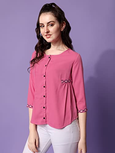 Image of PRETTIFY Women's Regular Fit Embroidered Casual 3 /4 Sleeve Western Top