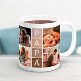 Cristal Plaque Taza Cerámica Personalizada para Papá Collage con 4 Fotos y Mensaje “PAPÁ” | Acabado Premium, Asa Ergonómica | Regalo Día del Padre, Cumpleaños y Aniversario