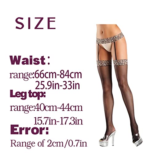 Image of deladola Leopard Print Fishnet Stockings,Black,Thigh high Garter Suspender Pantyhouse for Women