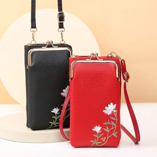 Image of TYPIFYWomen's Mobile Sling Bag with Wallet | PU Leather Crossbody Pouch with Floral Embroidery | Lightweight Shoulder Purse for Girls & Ladies | Gift for Her
