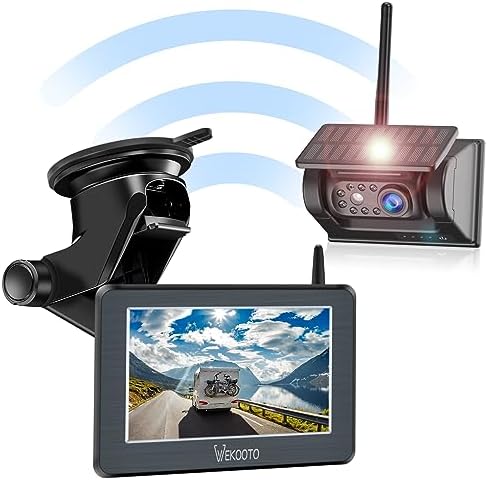 Vekooto Magnetic Solar Wireless Backup Camera 5'' Monitor Kit - HD 1080P Rear View Camera Rechargeable Battery, No Wiring No Drilling, Wireless Backup Hitch Camera for Trailers, 5th, Pickup (SW5-1)