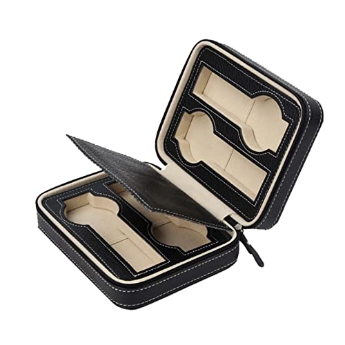 Boîte montre zippée en simili cuir marron noir avec fentes de stockage